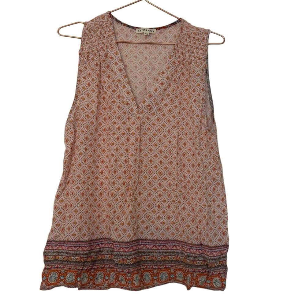 Artisan NY Coral Pink Printed Sleeveless V-Neck Camisole size XL viscose